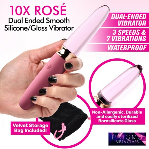 10X Rosé Dual Ended Smooth Silicone and Glass Vibrator - Image 2