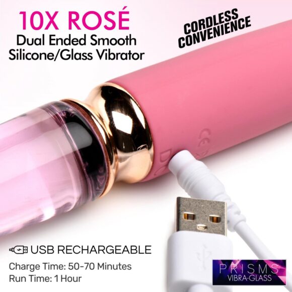 10X Rosé Dual Ended Smooth Silicone and Glass Vibrator - Image 3