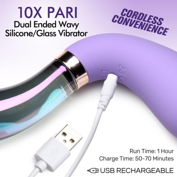 10X Pari Dual Ended Wavy Silicone and Glass Vibrator - Image 4